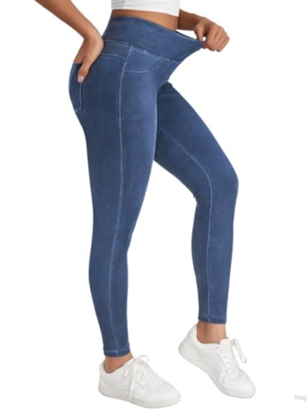 Womens High Waisted Tummy Control Stretch Denim Jeggings Pull On Skinny